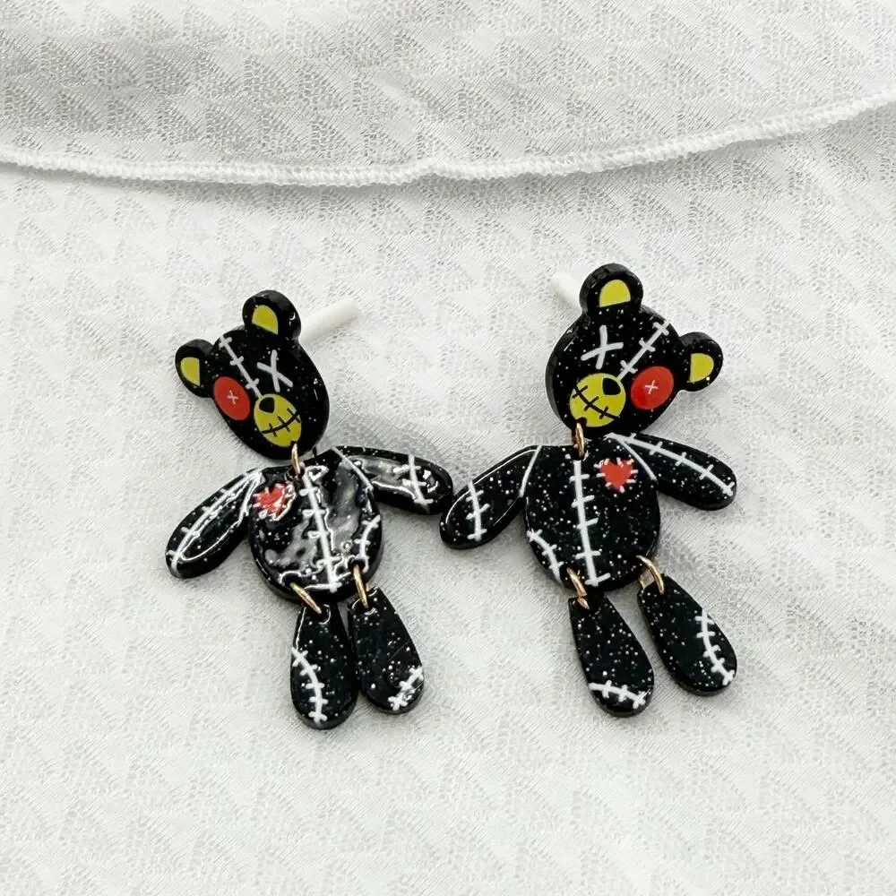 Creepy Teddy Earrings, Halloween Jewelry, Punk, Goth, Emo, Novelty Earrings